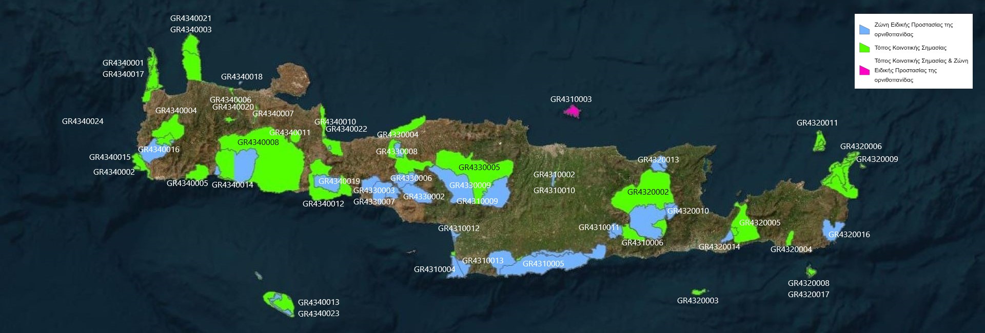 NATURA 2000 CRETE - Based on map data from https://gis4greekschools.maps.arcgis.com/ contributors, processed and modified by the author (2025).